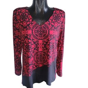 Dana Buchman Red and Black Long Sleeve Top L